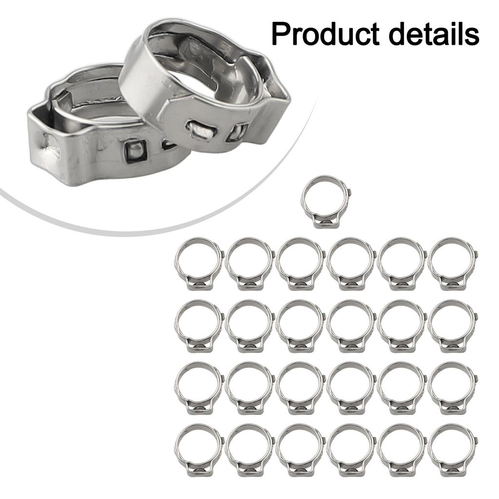 25pcs Stainless Steel Hose Clamps Single Ear Stepless For Sealing Various Hoses Fit Various Hose Diameters
