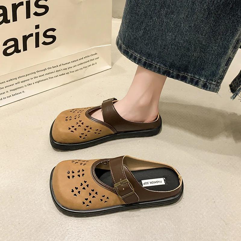 Fashion 2025 New Summer Hot Sale of The Season Women's Retro Polka Dot Slip-On Half Slippers Open Toe Mules Polyurethane Outerwear