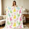 Soft Flannel Blanket with Pastel Bunny Egg Heart Print for all Season Warm Cozy Throw Blanket for Couch Sofa Bed Office Living Room Home Decorative Li