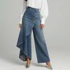 Flowy Jeans for Women High Waisted Asymmetrical Wrap Denim Pants Button Up Wide Leg