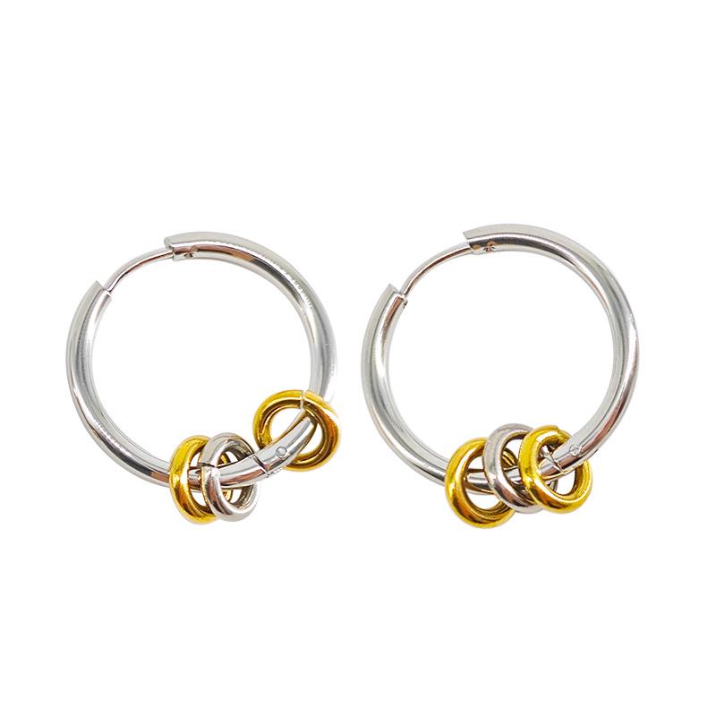 French Versatile 18K Gold Steel Circle Earrings: Non-Fading, Influential Style