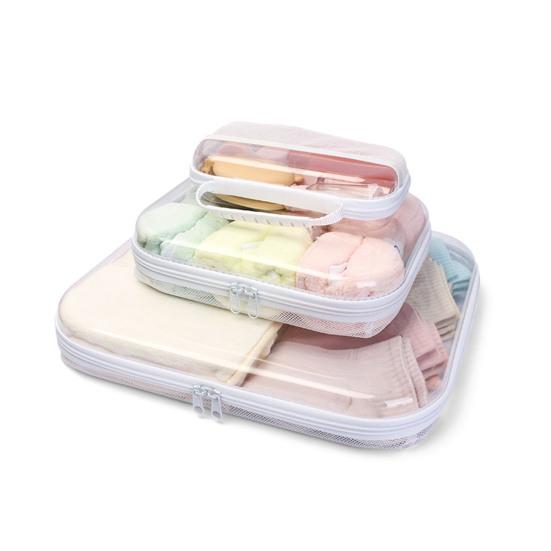 Transparente wasserdichte Kulturtasche Hartschalen-Aufbewahrungskoffer mit Netztasche Reise-Organizer mit Griff Trocken-Nass-Trennung