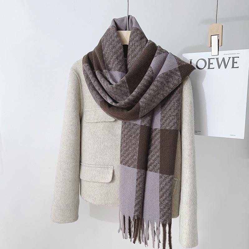 Autumn and winter new imitation cashmere plaid scarf female student simple and versatile couple shawl thickened fringed scarf