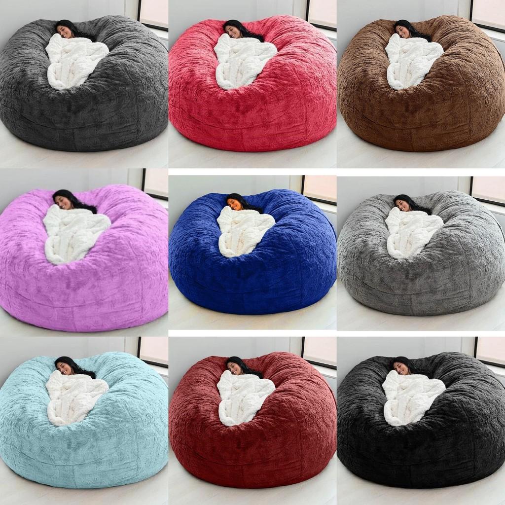 Color Large Solid Soft Plush Portable Living Room Lazy Sofa Cover Bean Bag Cover