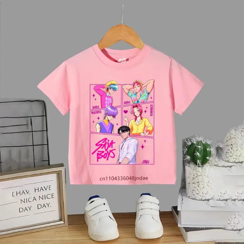 2026 New Hot KPop Demon Hunters Child Short Sleeve T-shirt Anime Character Print Tees Boys Girls Casual Tops Birthday Gift