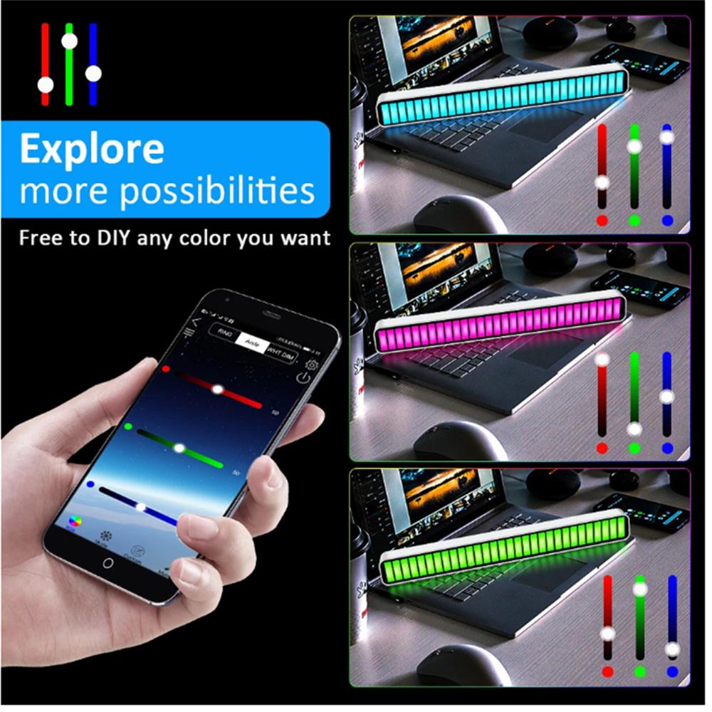 RGB 32LED Light Bar Type-C Rechargeable APP Control Car Home Ambient Lamp Black