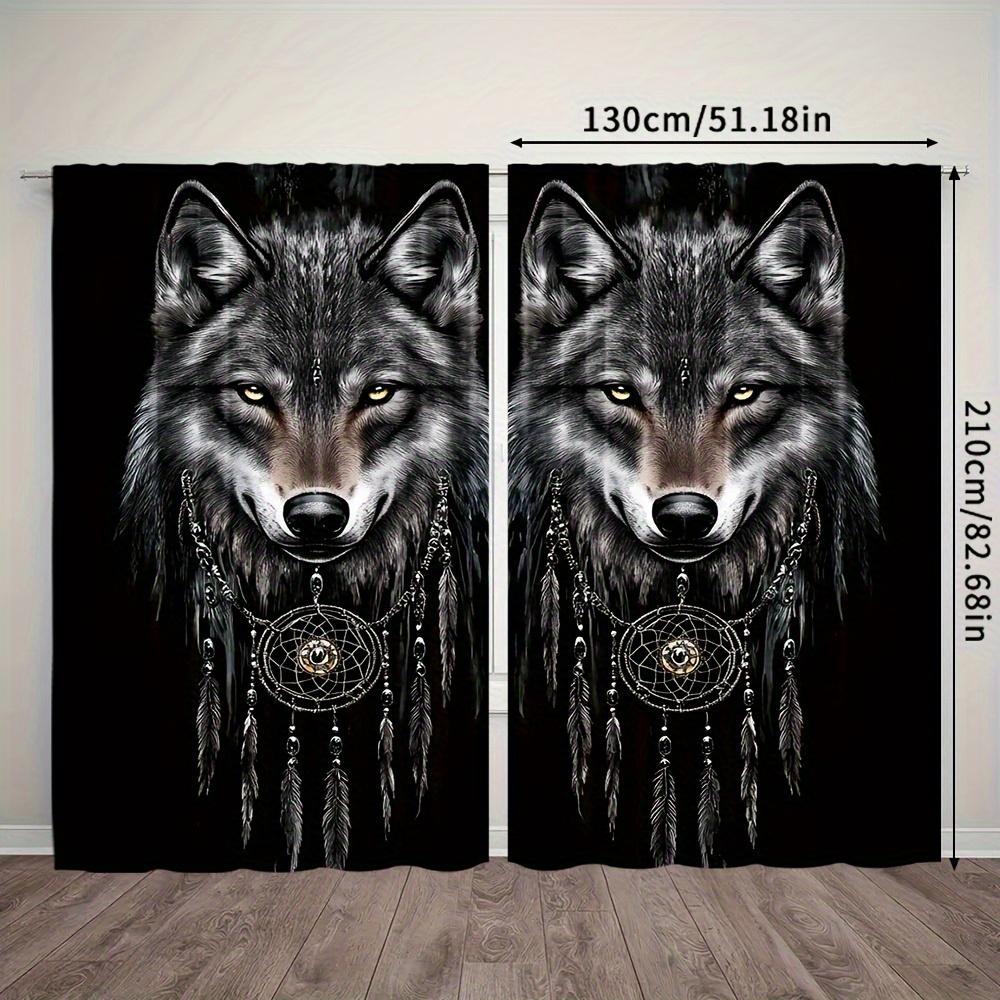 Retro Wolf Sheer Curtains Head Dreamcatcher Print Living Room Study Mystical Decor Semi Made Of Polyester Sitting Window Treatment
