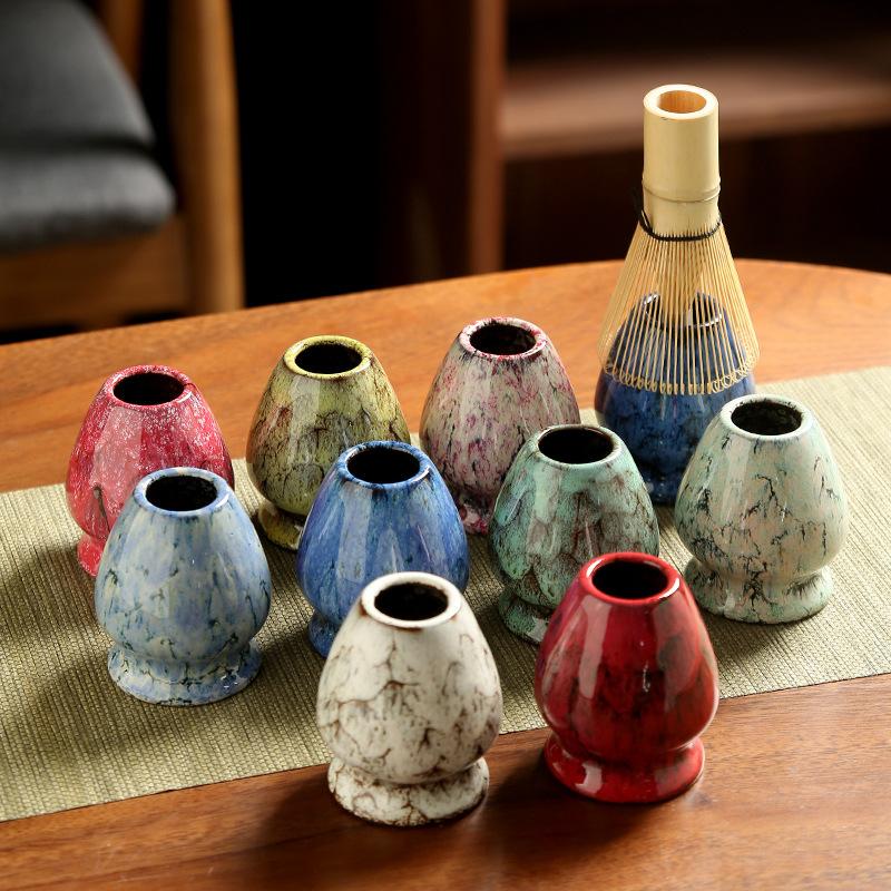 6PCS/Set Matcha Blender Set Bamboo Tea Whisk Matcha Brush Ceramic Bowl Teaspoon Whisk Holder Teaware for DIY Tea-Making Tools