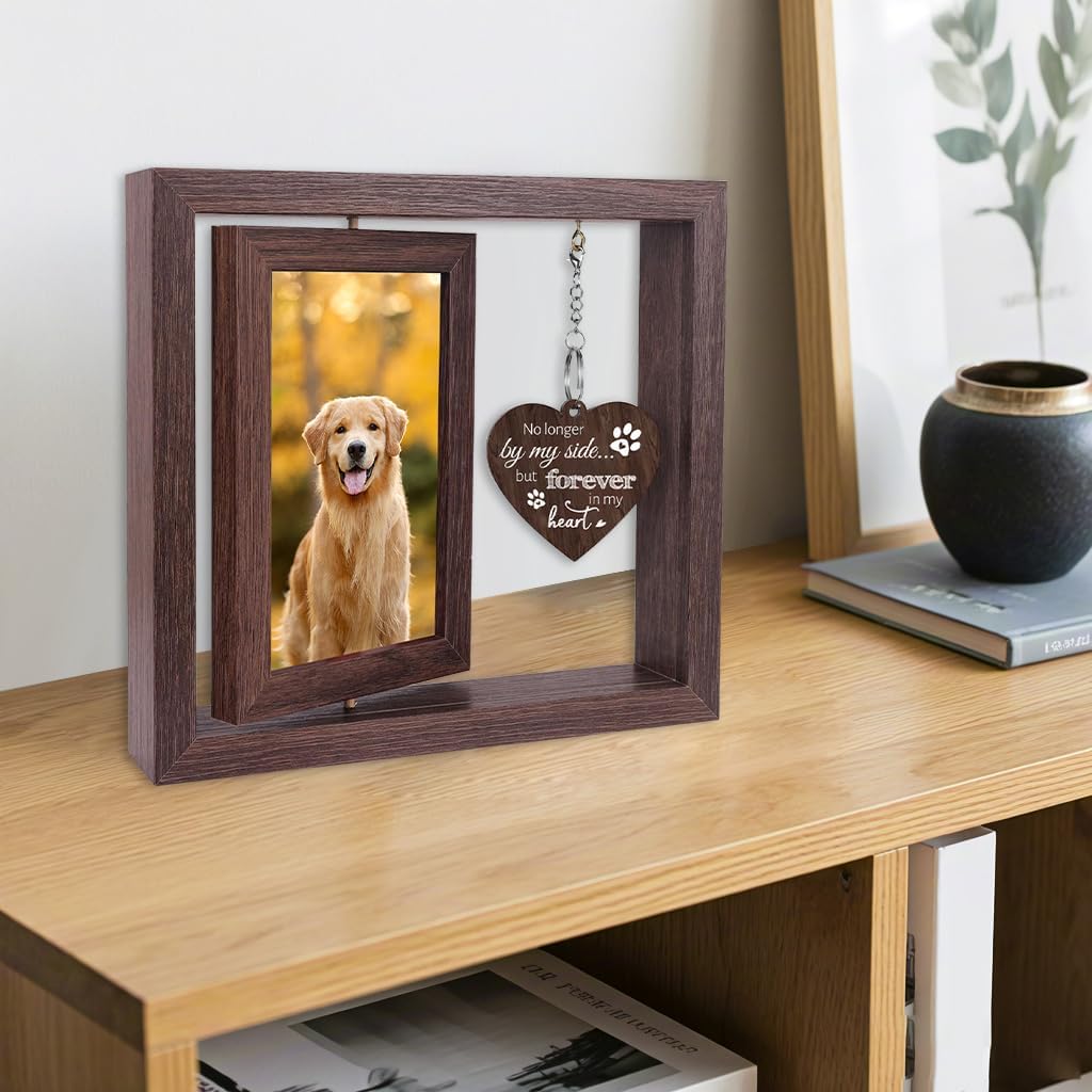 Dog Memorial Gifts for Loss of Dog,Rotating Wooden Picture Frame for 4x6 Photo,Loss Sympathy Gift,Cat Pet Bereavement Remembrance Picture Frame