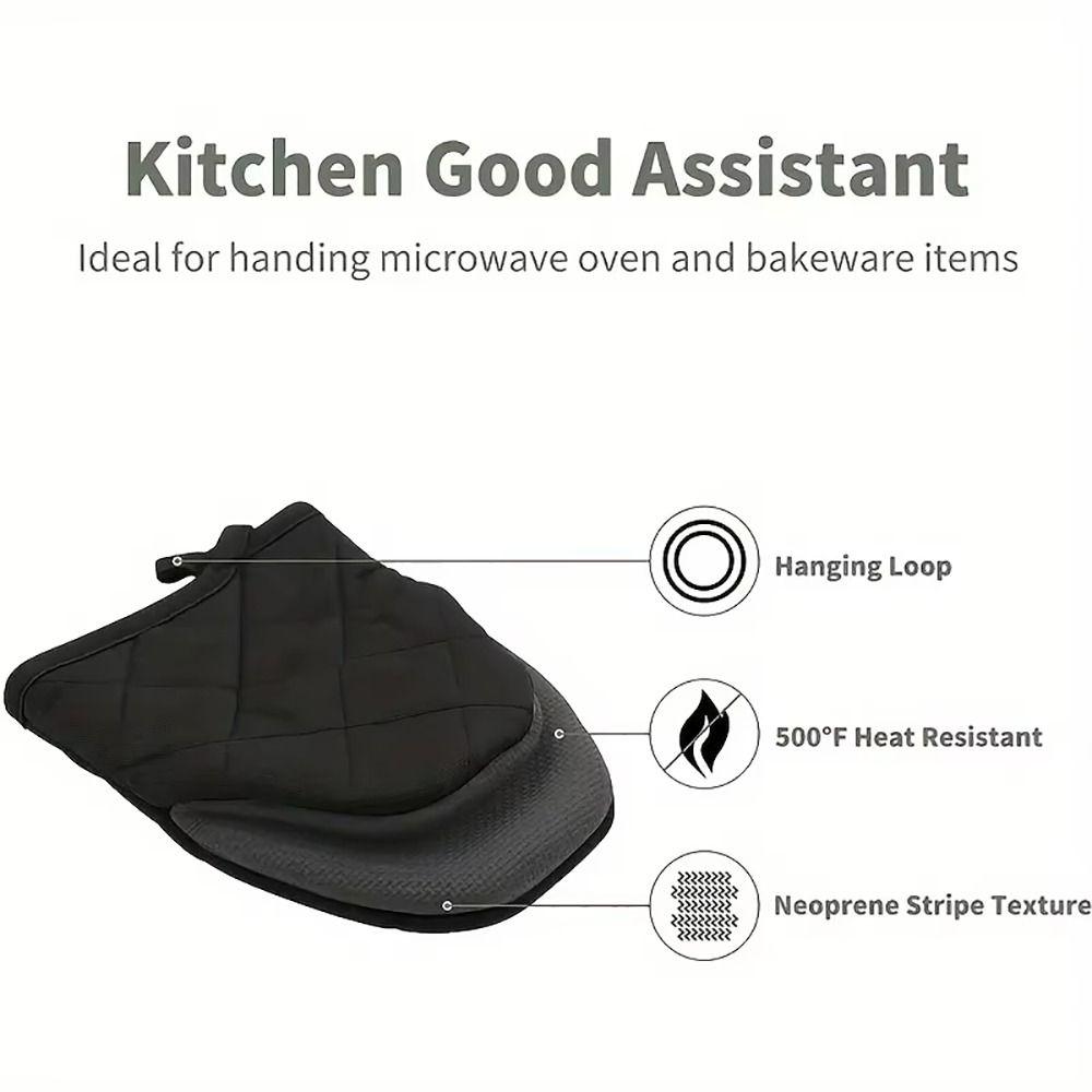 1Pair High Heat Resistant Kitchen Oven Gloves Thickened with Non-Slip Grip Surfaces Oven Mitts Short Hanging