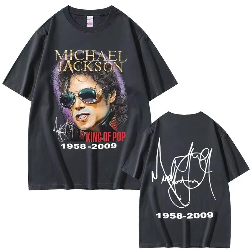 

Classic Vintage Michael Jackson King of Pop Graphic Print T-shirt Men Women Fashion Retro Rock T-shirts Hip Hop O-collar Tees XL