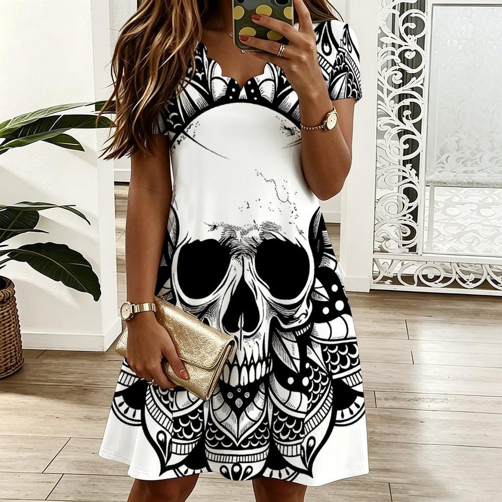 Women V Neck Gentle Camellia Floral Plus Size Summer Short Sleeve Loose Gown
