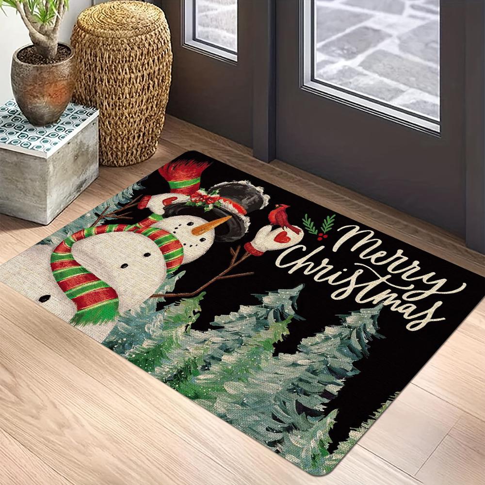 Merry Christmas Tree Snowman Elk Carpet Party Living Room Sofa Bedroom Study Kitchen Entrance Door Rug Non-slip Home Decor Mat
