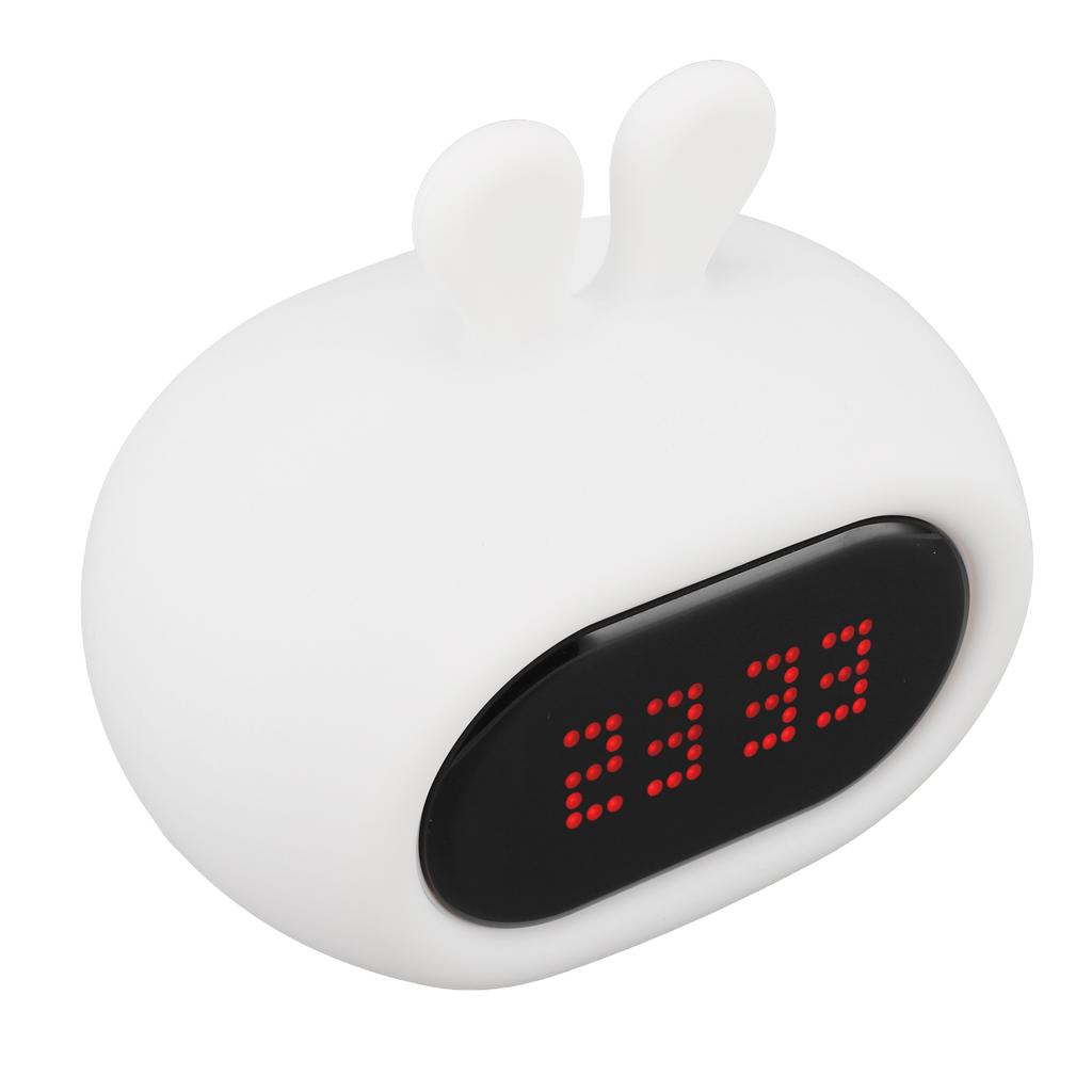 Cute Night Light Alarm Clock Kids Sleep Trainer Bunny Expression USB Rechargeable Colorful Silicone
