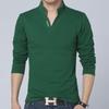 Men's Solid Color V-Neck Long-Sleeved Casual Polo Shirt