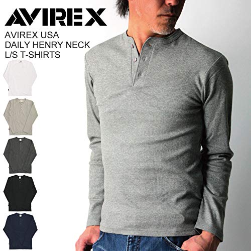 AVIREX Daily Series Henley Neck Long Sleeve T-Shirt, Cut and Sewn, Men's and Women's, Size L, 14_Gray, 6153482