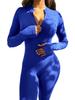Women's Ribbed Elastic Slim-fit Long Sleeve Sport Yoga Jumpsuit with Invisible Zipper