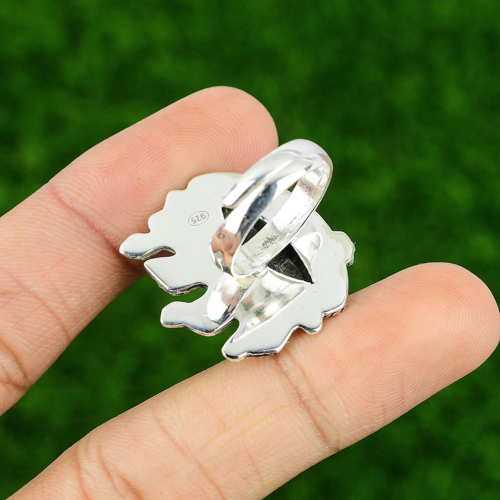 Natural Black Rutile Gemstone 925 Silver Promise Adjustable Ring For Women
