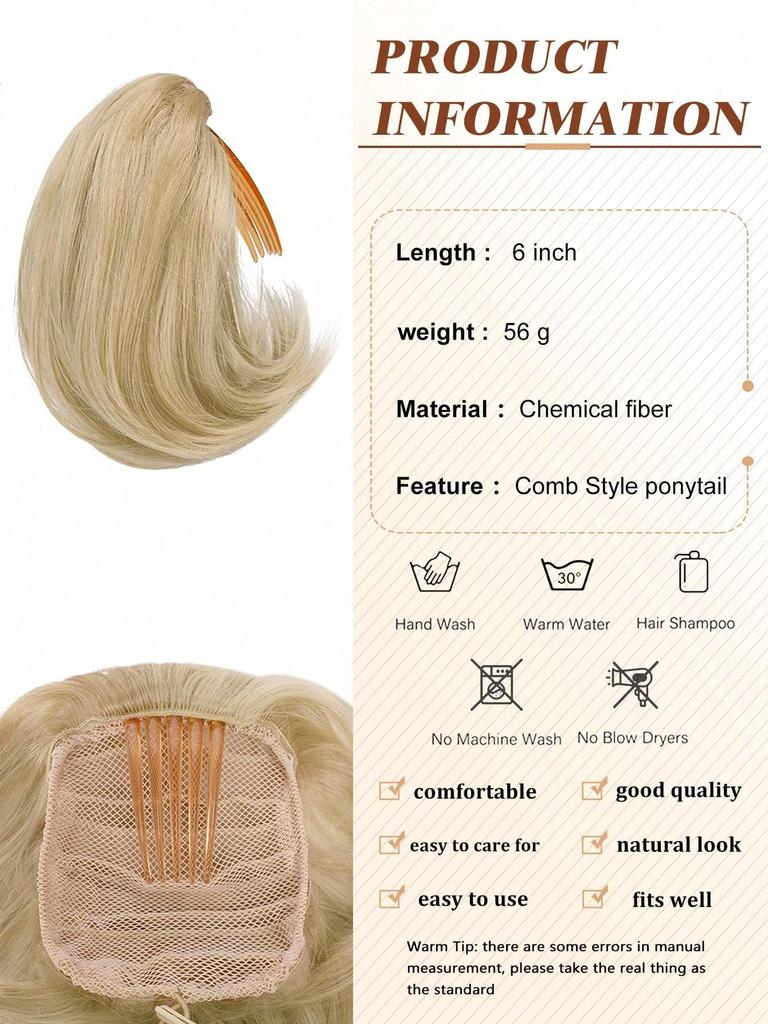 Synthetischer kurzer Pferdeschwanz, 6 Zoll, Dutt, Haarkamm, Clip, Haarbündel, verstellbarer Pferdeschwanz mit Kordelzug, synthetisches Haarteil, weibliche Verlängerung