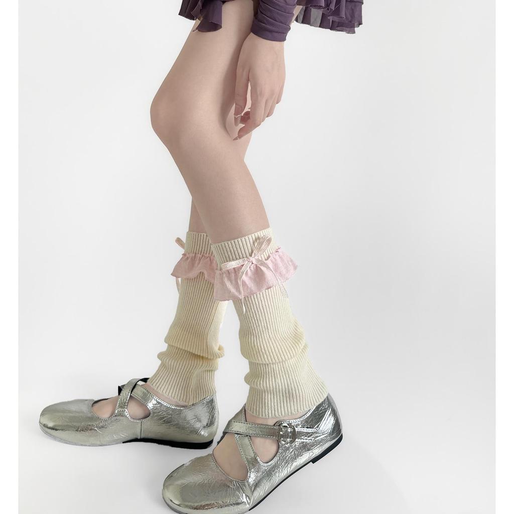 Colorful Lace Bow Ballet-Style Calf Socks: Autumn & Winter Leg Warmers