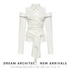 Spring 2025 Women's Off-Shoulder Tie-Up Blouse: European & American Style, Long Sleeve, Versatile French Retro Top