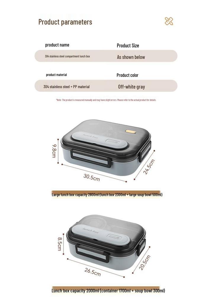 304 Stainless Steel Large Compartment Lunch Box: Microwave Safe for Students and Office Workers