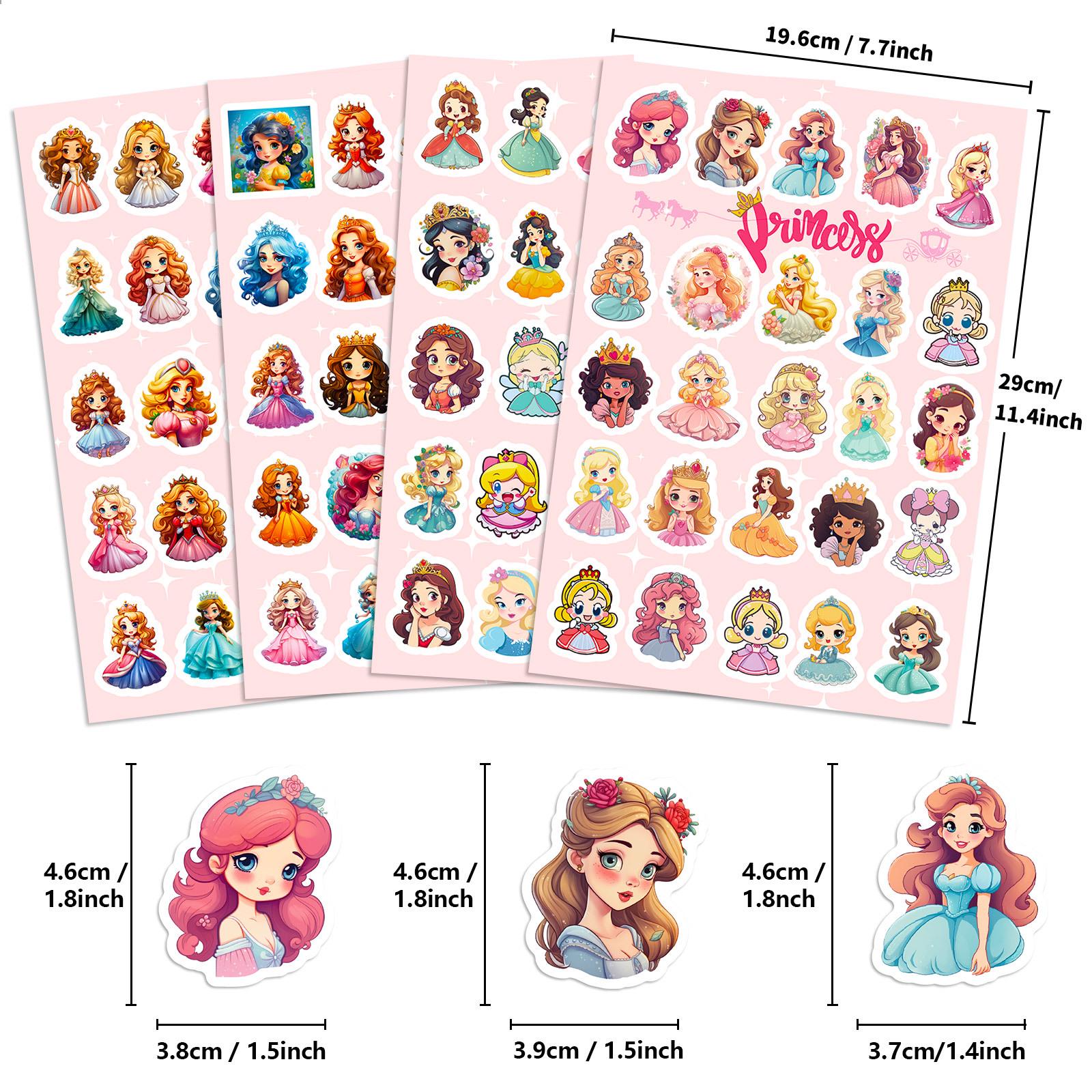100 Sheets Cute Princess Cartoon DIY Stickers: 4-Pack