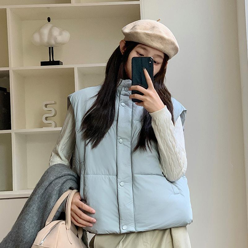 Down Cotton Clothes Vest Women's Autumn and Winter New Korean Version Loose Cotton Vest Solid Color Vest Jacket