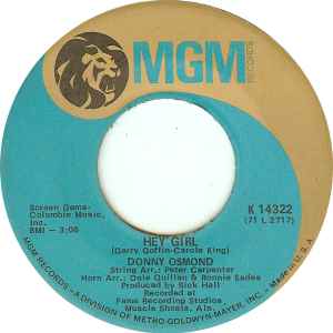 

7inch Record DONNY OSMOND - Hey Girl K14322 MGM Records 1971 US Soul/Funk Used