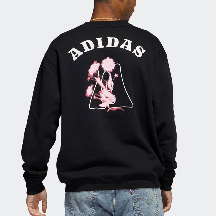 Adidas Bloom Crew Sweatshirt With Floral Logo Print Unisex Tops Black IC7744