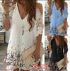 Summer New European and American Women's Clothing Lace Splicing, Digital Printing V-neck Women's Dress