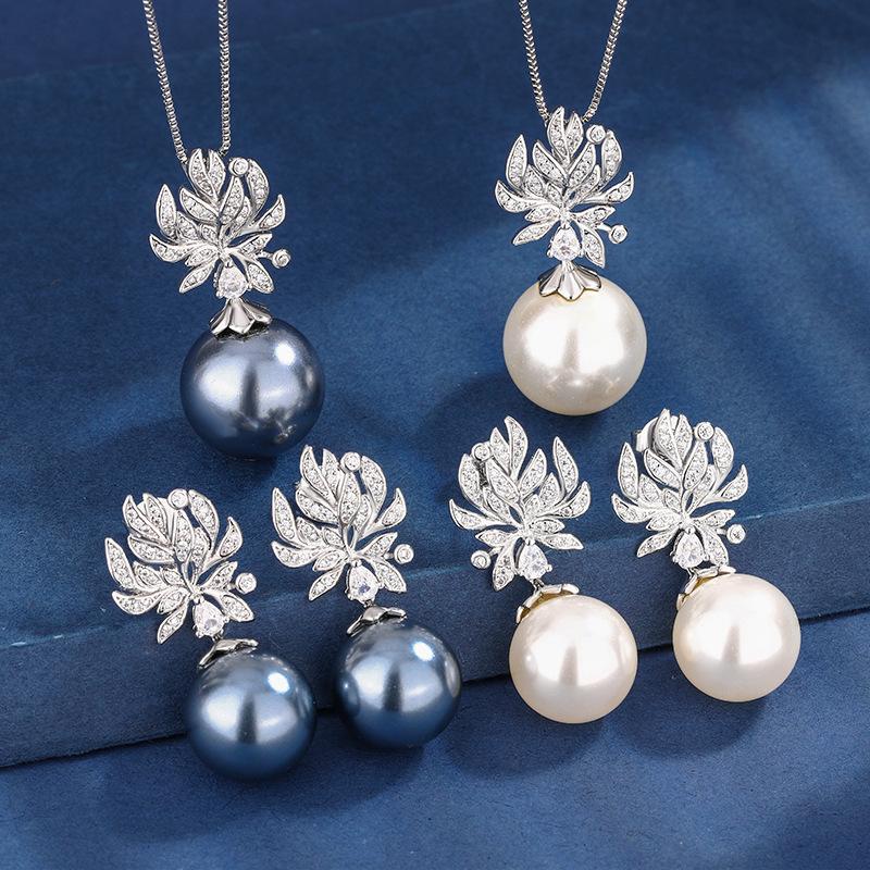 Jewelry Copper Bottom Gold-Plated Inlaid Pearl Temperament Creative Set Women 16-14Mm