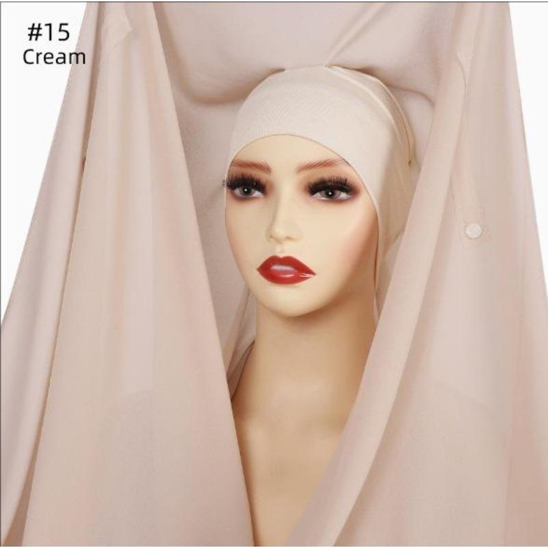 Instant Chiffon Hijab With Built In Magnet Buckle Solid Color Woman Muslim Hijab Scarf Soft Islam Turban Fashion Headband Shawl