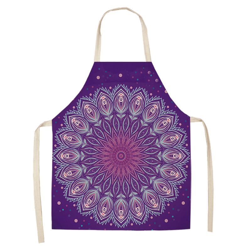 Home Cooking Baking Kitchen Apron Mandala Print Kitchen Apron Women's Coffee Shop Cleaning Accessories Cotton Linen Bib