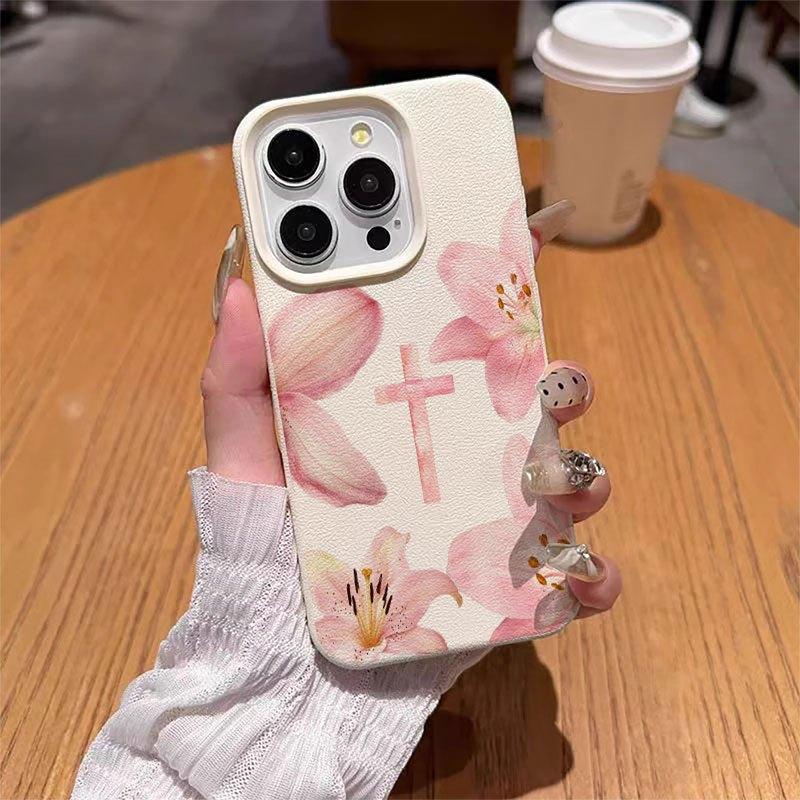 Pink Flower Cross Elegant Design Phone Case for Samsung Galaxy A55 A35 A25 A15 5G A24 A23 A32 A52 A71 A72 A51 4G Soft Cover
