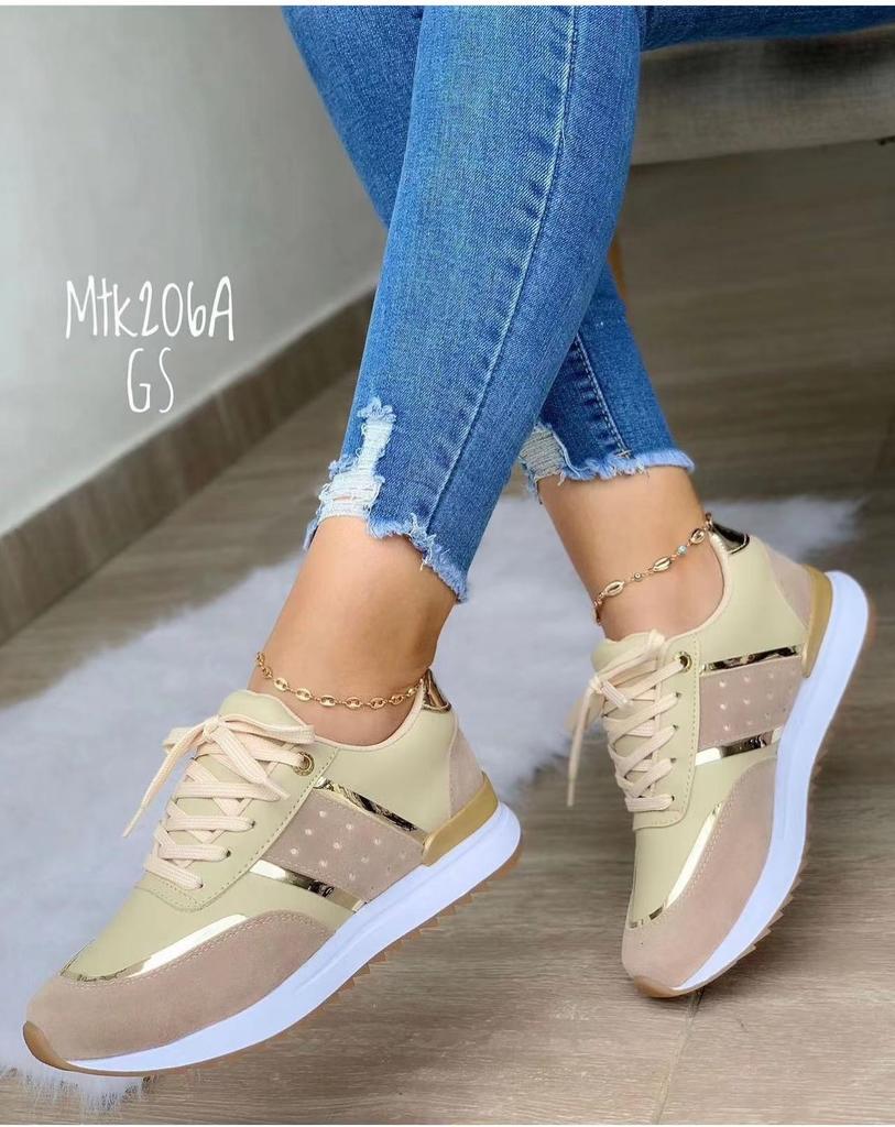 Foreign Trade Sports Shoes Women's Autumn New European and American Large-size Thick-soled Color Matching European and American Casual Low-top Sports