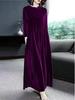 Women's Gold Velvet Knee-Length Dress - Autumn/Winter Collection