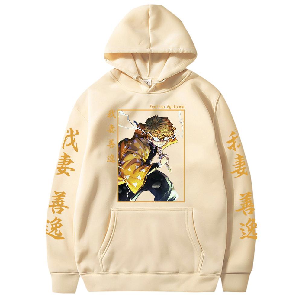 Demon Slayer Unisex Mikina s dlhým rukávom Zenitsu Potlačené Mikiny Japonské Anime Harajuku Voľné Streetwear Muži A Ženy Trendy