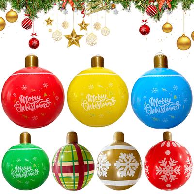 Bola de Natal inflável de PVC de 24 polegadas, grande bola decorada para áreas externas, decorações de Natal para áreas externas, quintal, gramado, decoração de varanda