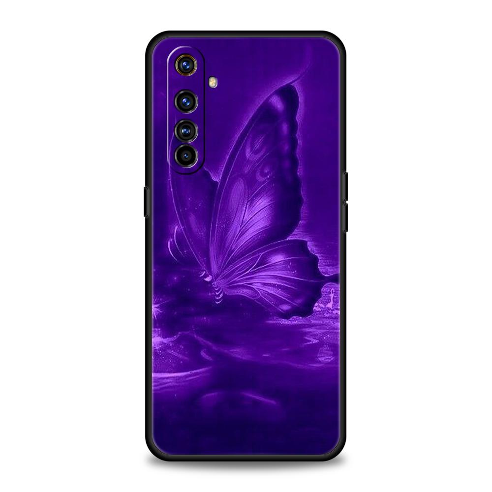 Weiches TPU für Realme 11 10 9 Pro Plus GT2 GT3 GT5 C21 C25 C35 C53 C55 C67 Pro 5G Stoßfeste Handyhülle Art Lila Schmetterling Capas