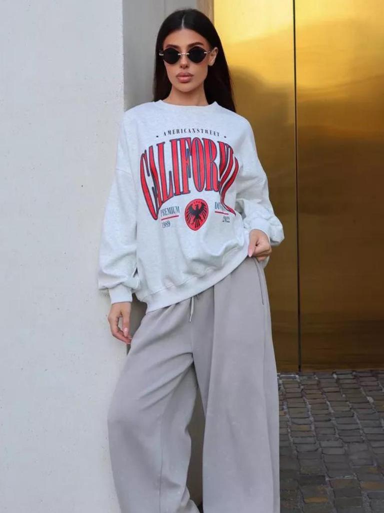 2024 Autumn/Winter Women's Trendy Loose Printed Round Neck Sweatshirt