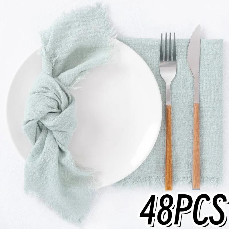 48PCS Napkins 30x30cm Cotton Cloth Gauze Retro Burr Rustic Towel Dining Place Mats Wedding Party Linen Fabric Table Decoration