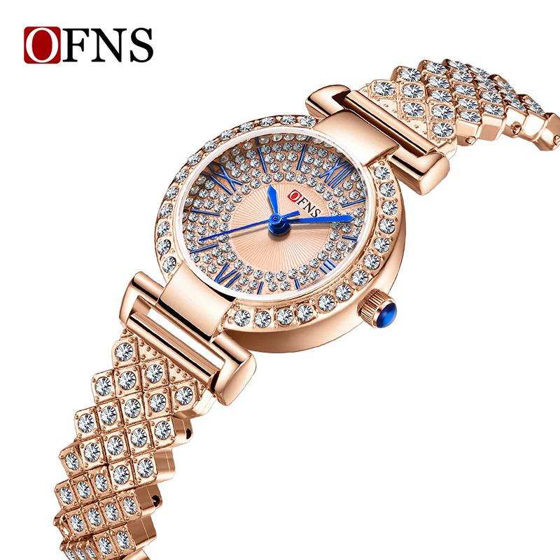 Oufanny Women's Retro Quartz Watch: Waterproof, Small Dial, Diamond Inlaid, Simple Design.