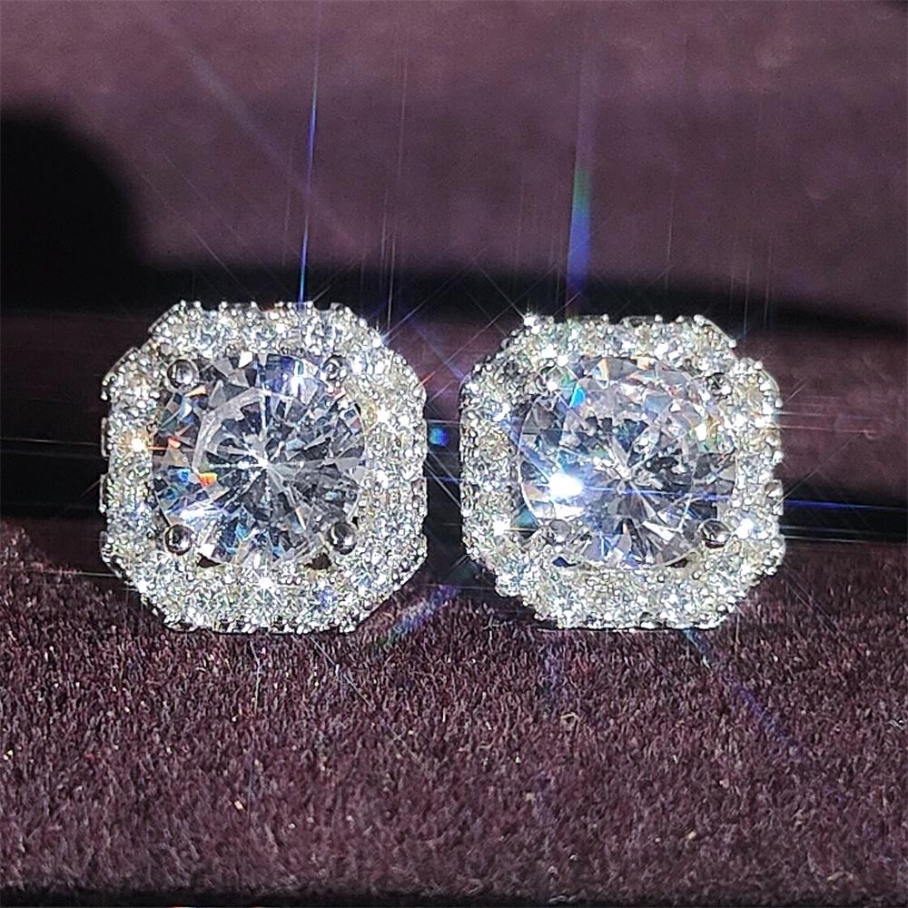 Silver Color Korean Zircon Stud Earrings Brincos for Women Wedding Boucle D'oreille Femme Bijoux Christmas Gift Bijoux E1104