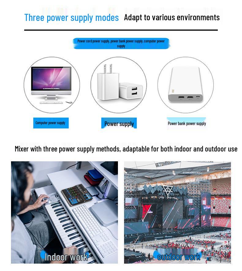 5-Channel USB Bluetooth DJ Mixer: Driver-Free Sound Card for Live Broadcast, Home, and Stage Use