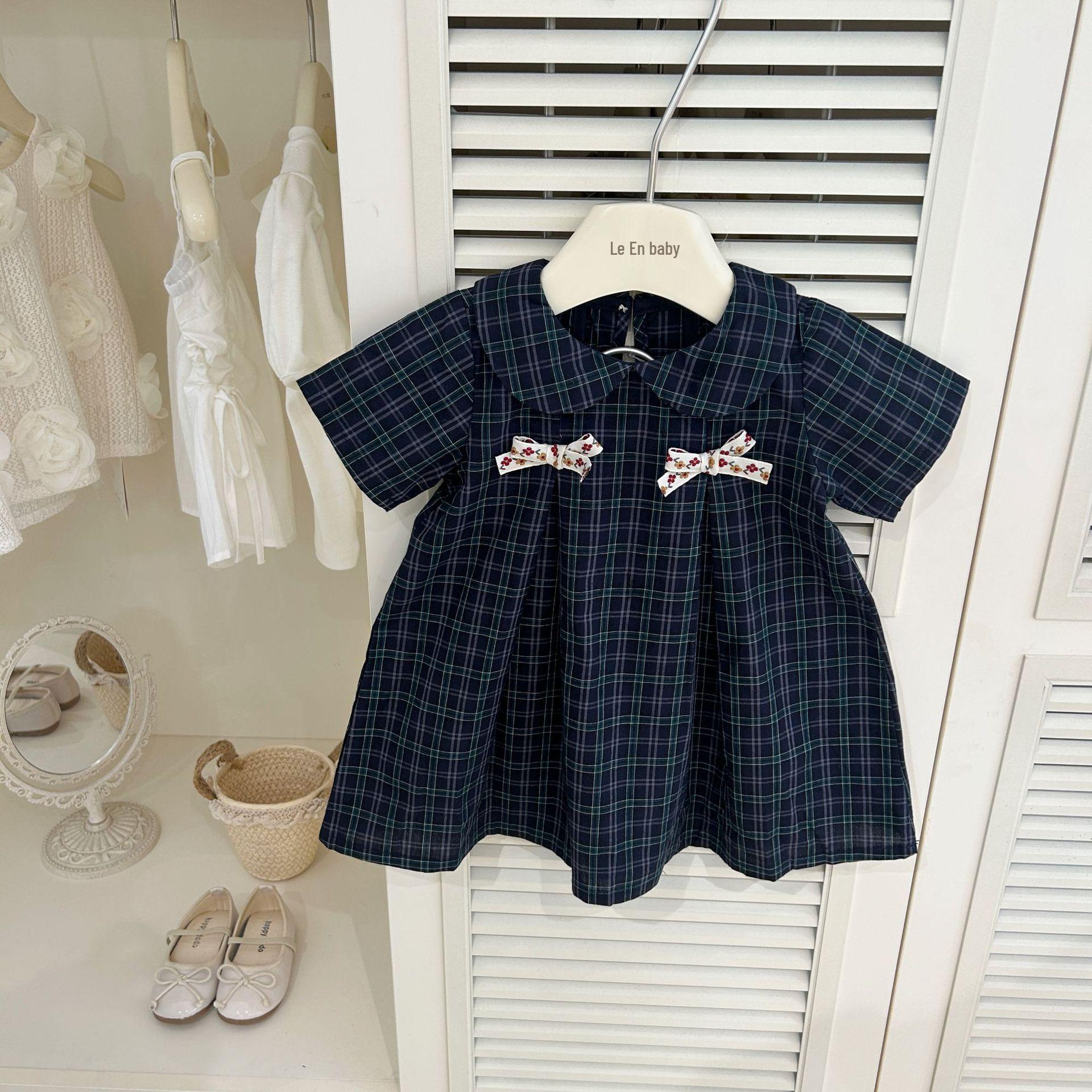 

Leenbaby Summer Girls Plaid Peter Pan Collar Princess Dress 80 cm