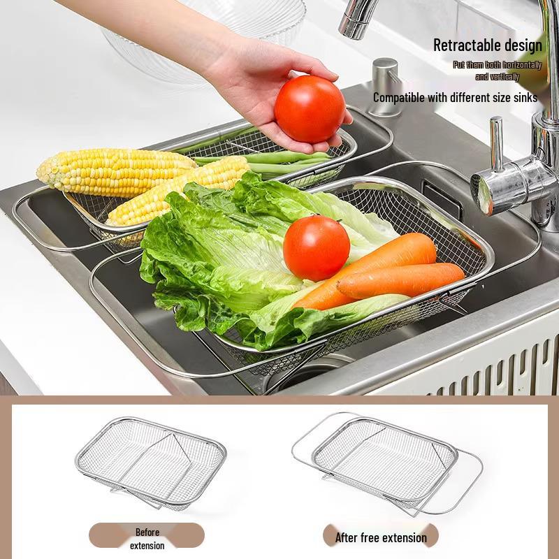 Telescopic Kitchen Sink Vegetable Washing Basin & Multi-purpose Drain Rack for Tableware