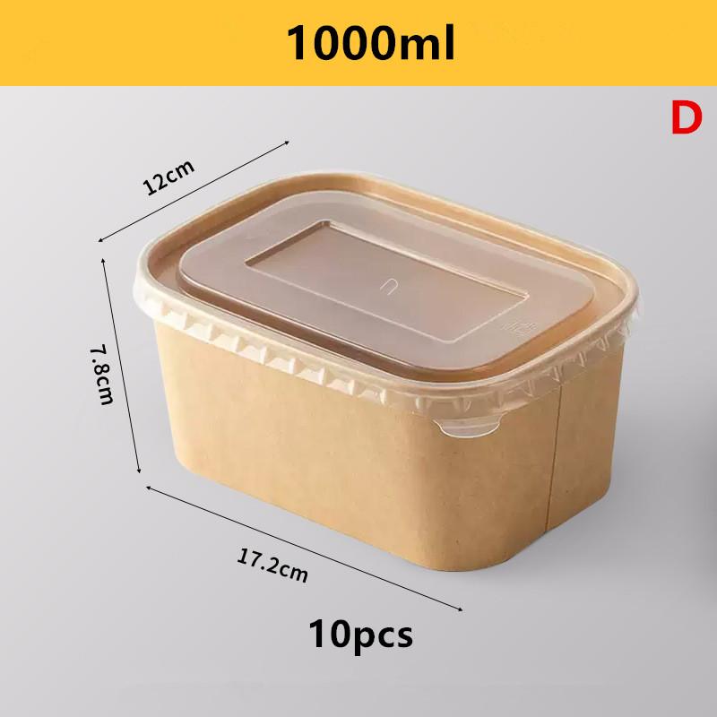 10Pcs/Set Disposable Lunch Box Kraft Paper Square Lunch Box Fast Food Packing Boxes Paper Bowls With Lid Household Bento Boxes