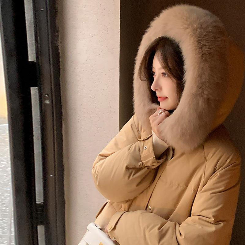 Fox fur collar medium and long down jacket women's winter fashion thickened stand-up collar design sense pocket zipper to keep warm