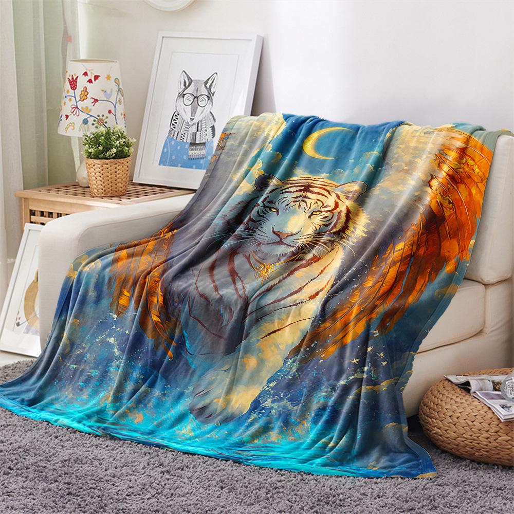 White Tiger Print Flannel Blanket, High quality Comfortable for All Seasons, Home Decor, Warmth and Comfort, Perfect for Christmas Gifts